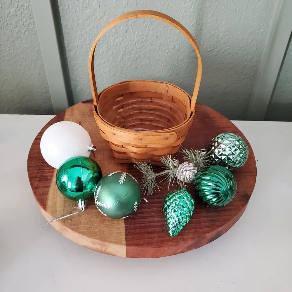 Longaberger 1993 Inaugural Basket Protector & 6 Christmas Holiday Ornaments